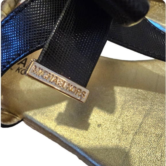 ♥︎ Michael KORS ♥︎ Perry Crysty ▪︎ Gold & Black Leather Bow Adjustable Sandals - Picture 8 of 9